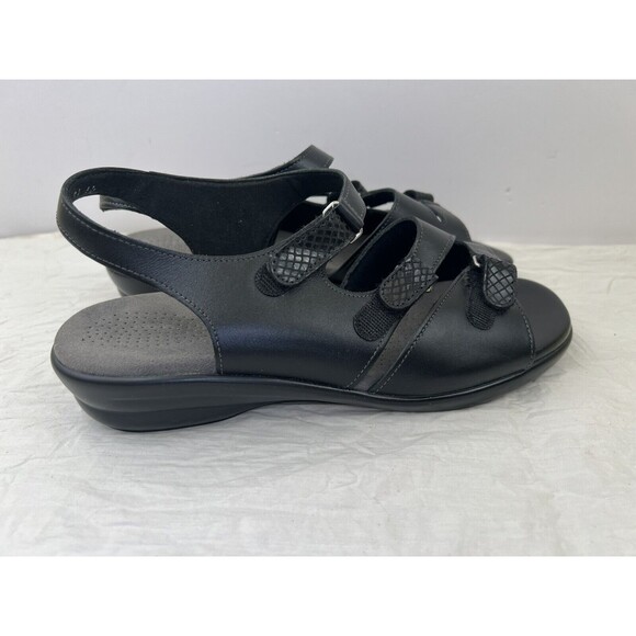 SAS Black Sandals 3 Strap Comfort Open Toe Slingbacks Leather TABBY Sz 9.5WW USA - Picture 2 of 10